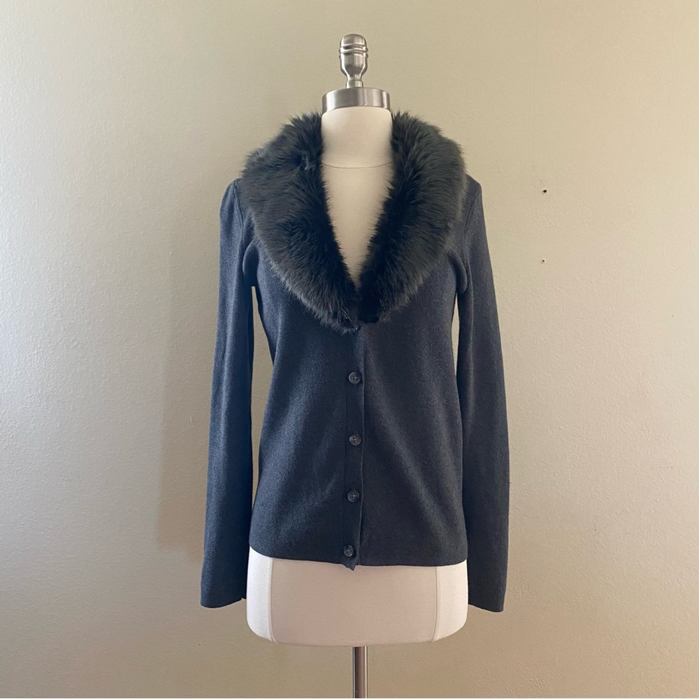 Banana Republic Dark Gray Cardigan with Faux Fur Shawl Collar